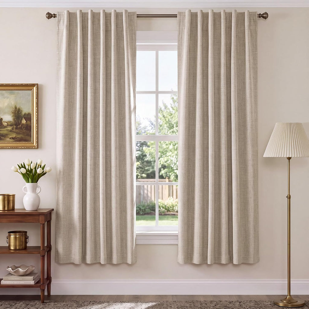 NICETOWN Cortinas de lino 100% opacas de 78 pulgadas de largo, 2 paneles
