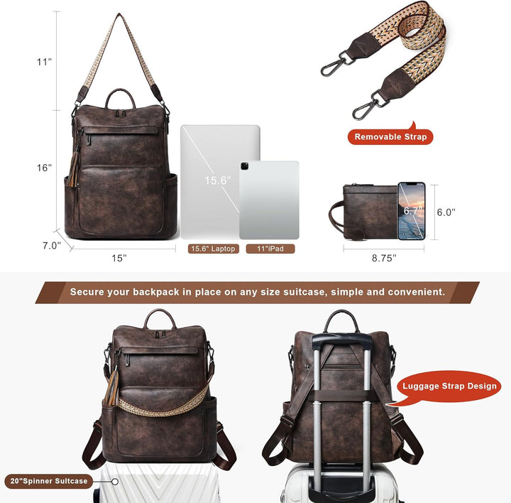 Shrrie - Mochila de cuero vegano para laptop de 14 pulgadas para mu...
