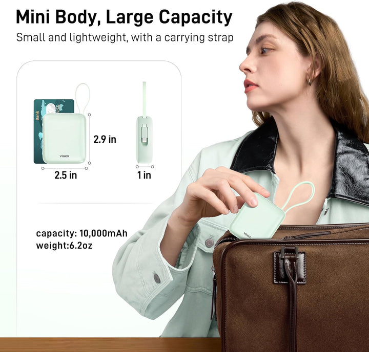 VINKO - Cargador portátil pequeño, batería externa de 10000 mAh, ca...