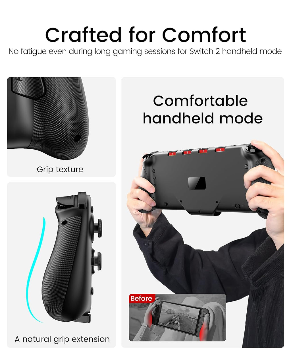 Spican Switch 2 Controller, Accesorios para Switch 2 – Control Pro Inalámbrico con Joystick de Efecto Hall sin deriva, 4 modos RGB, Batería de 10H+, Turbo y Macro, Diseño ergonómico de tamaño completo para Mayor comodidad en juegos de Nintendo Switch 2