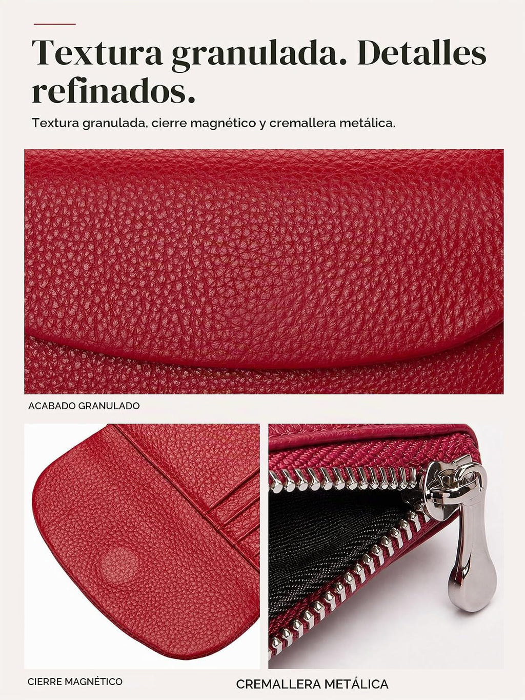 Billetera para mujer, con bloqueo RFID, tarjetero de cuero