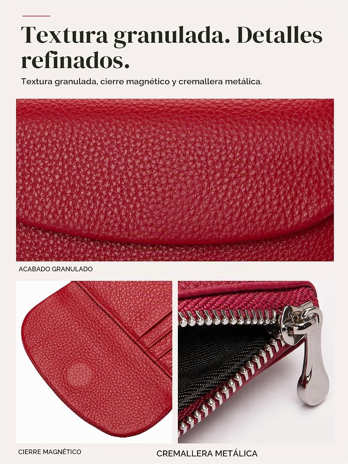 Billetera para mujer, con bloqueo RFID, tarjetero de cuero