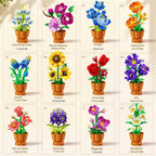 Paquete de 12 flores botánicas colección de construcción para adultos, mini bloque de 0.142 in, kit de manualidades de flores artificiales, flores artificiales para decoración de escritorio de oficina