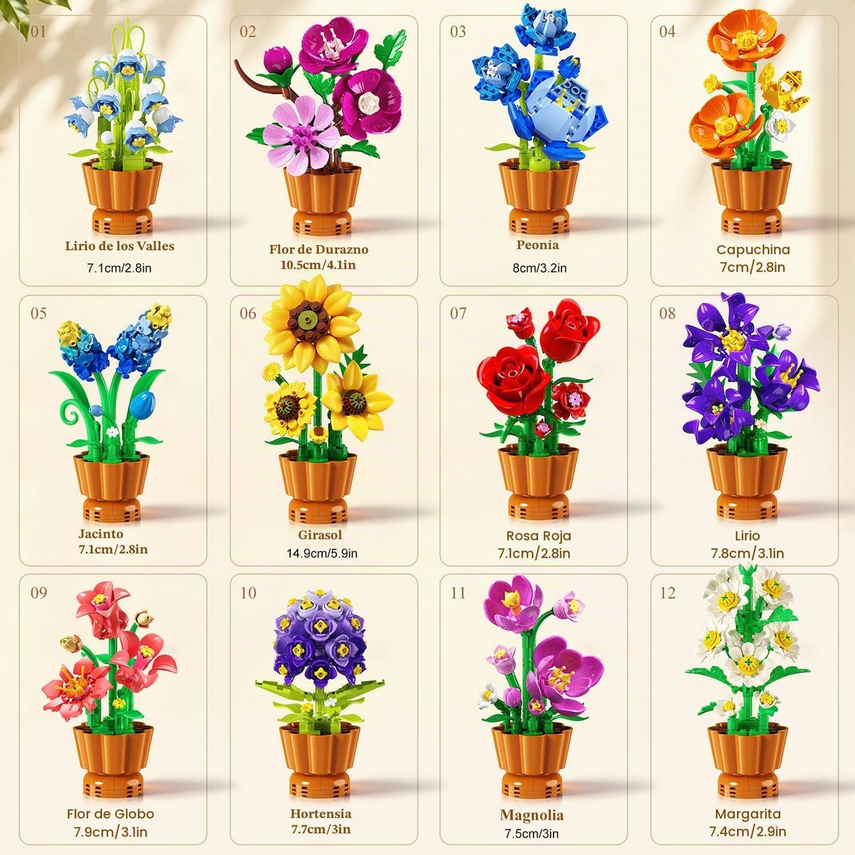 Paquete de 12 flores botánicas colección de construcción para adultos, mini bloque de 0.142 in, kit de manualidades de flores artificiales, flores artificiales para decoración de escritorio de oficina
