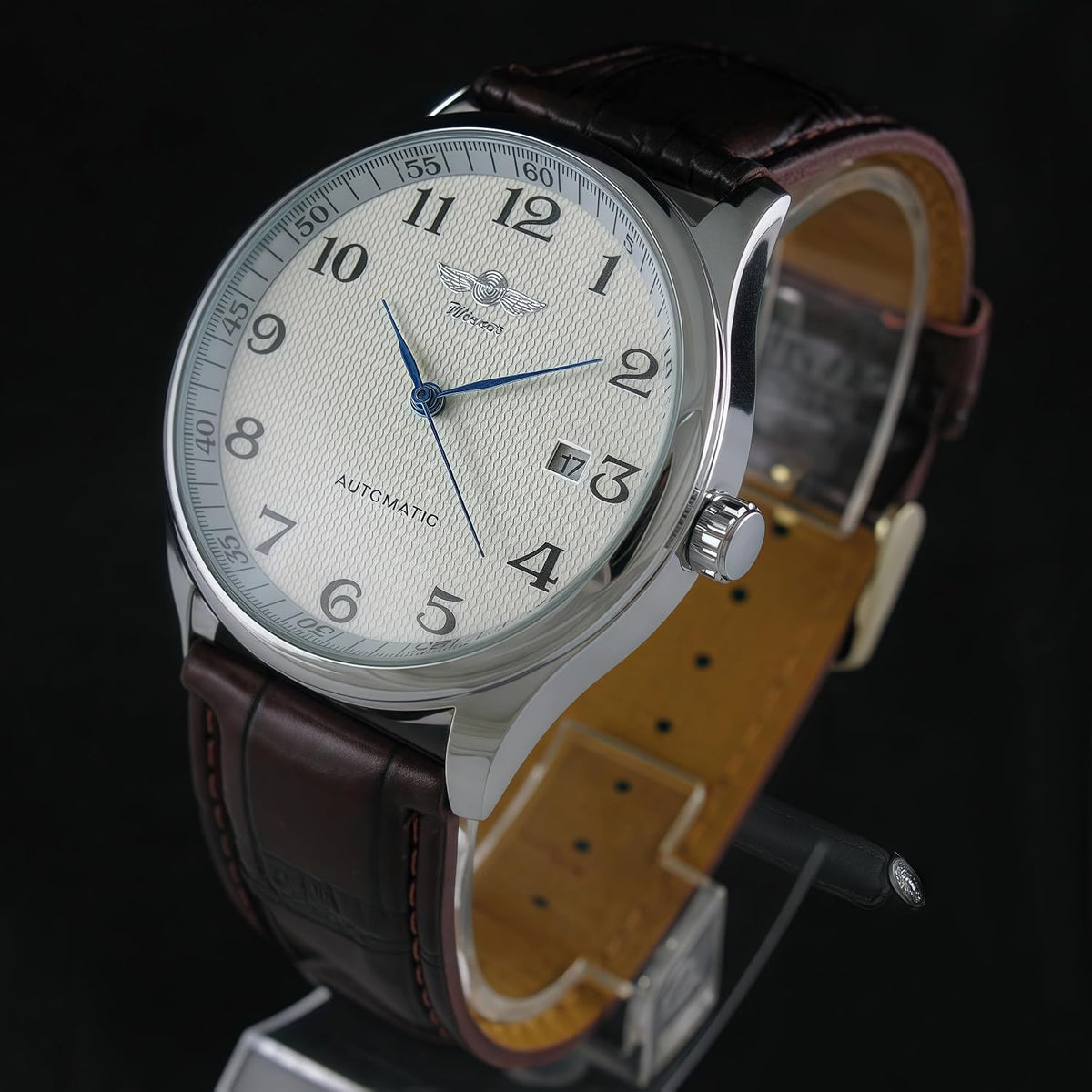 MASTOP Reloj mecánico automático para hombre, de negocios, informal, de cuero, de marca, impermeable, cronógrafo deportivo
