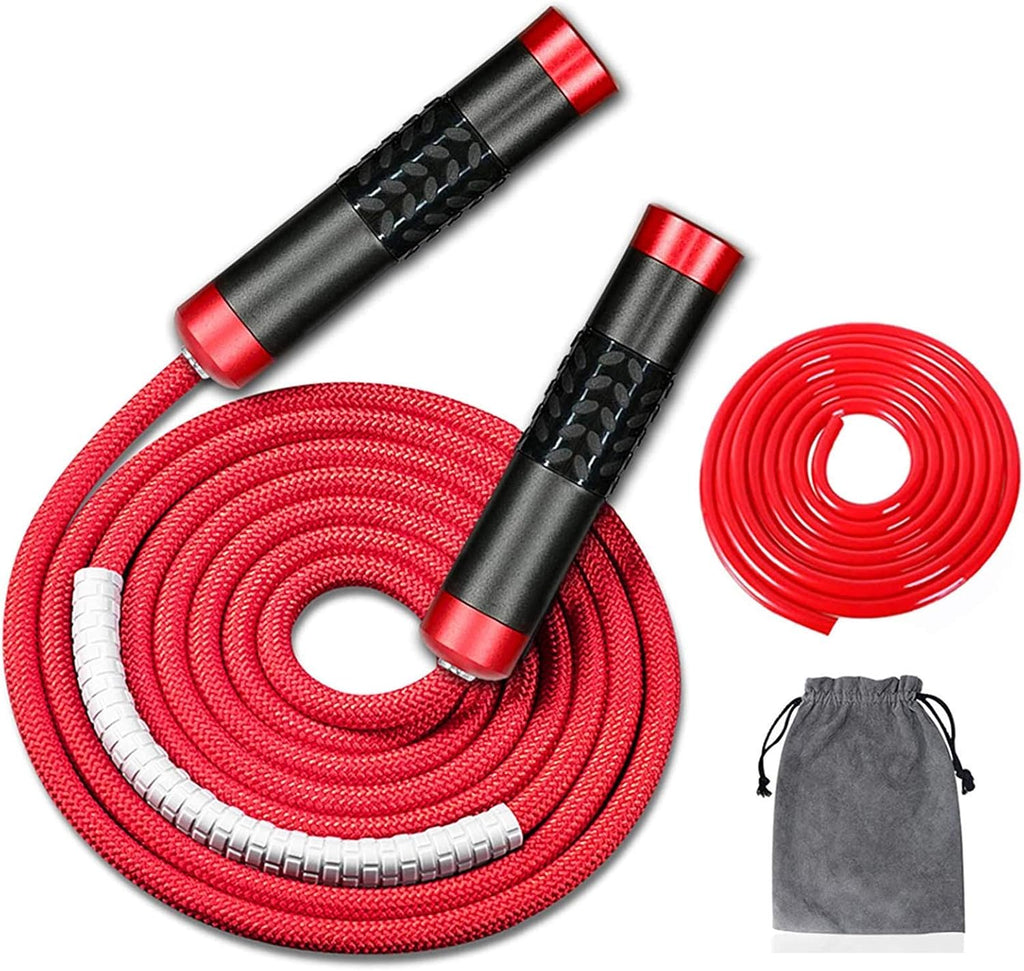 Redify Cuerda de saltar con peso para entrenamiento físico (1 libra), rodamiento de bolas sin enredos, cuerda de saltar de velocidad rápida para boxeo MMA, pérdida de peso, mango de aluminio, longitud