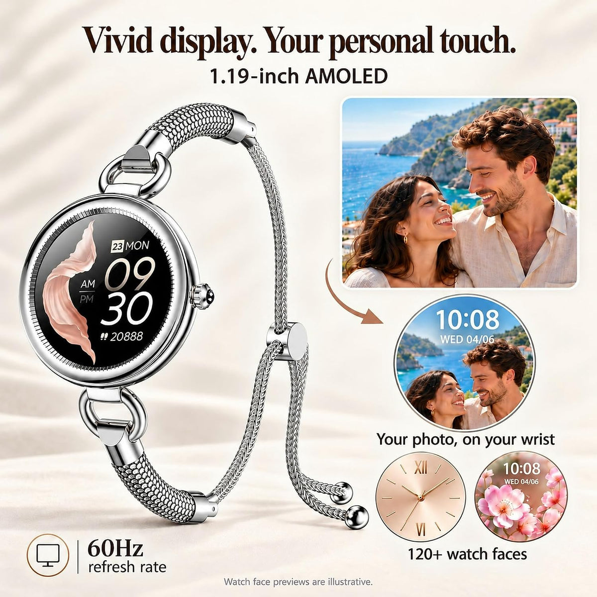 Relojes inteligentes para mujer, AMOLED de 1.19", IP68
