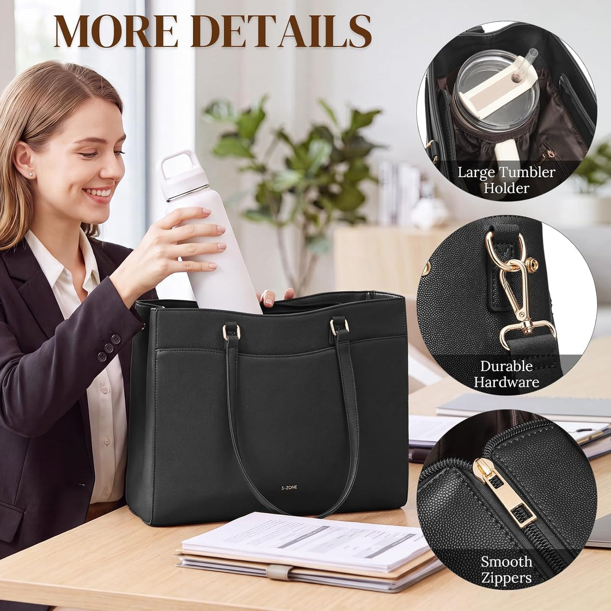 S-ZONE Bolsa de almuerzo para mujer, bolsa de trabajo con compartimento de