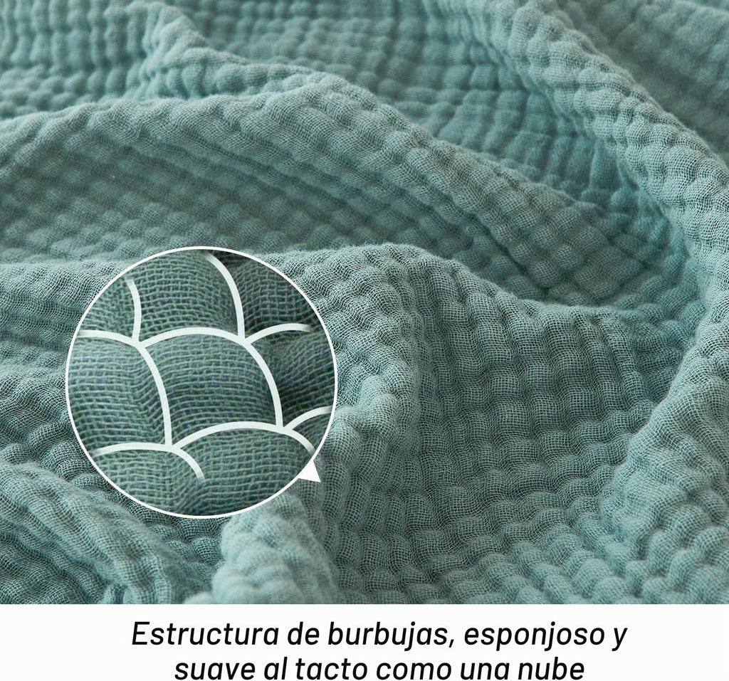 EMME - Manta de muselina para adultos sofá 100% algodón suave verde azulado