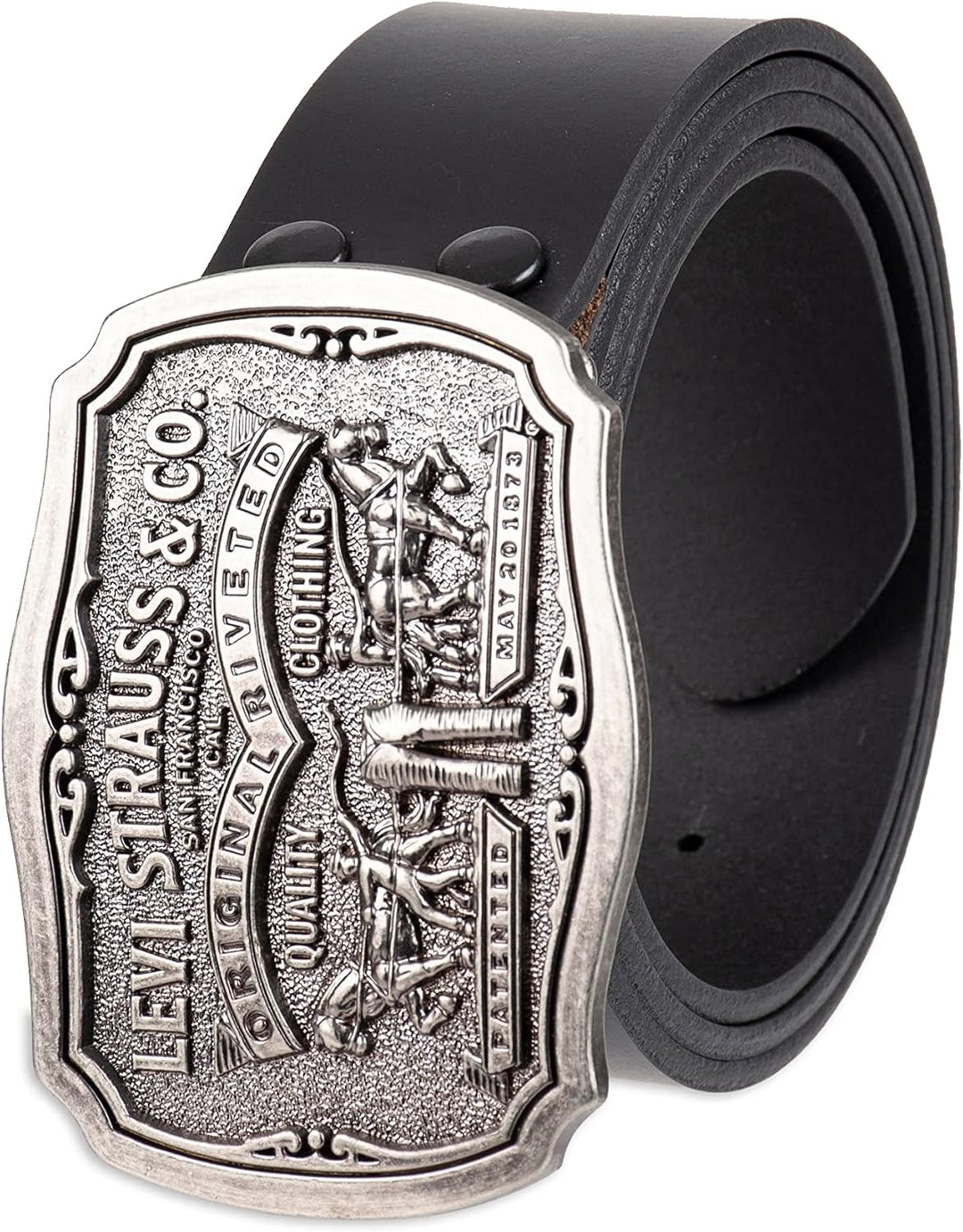 Levi's Cinturón de cuero para hombre con hebilla de placa extra...
