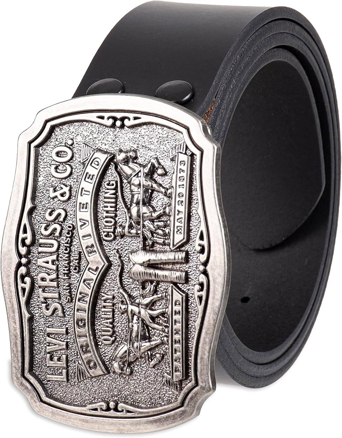 Levi's Cinturón de cuero para hombre con hebilla de placa extra...