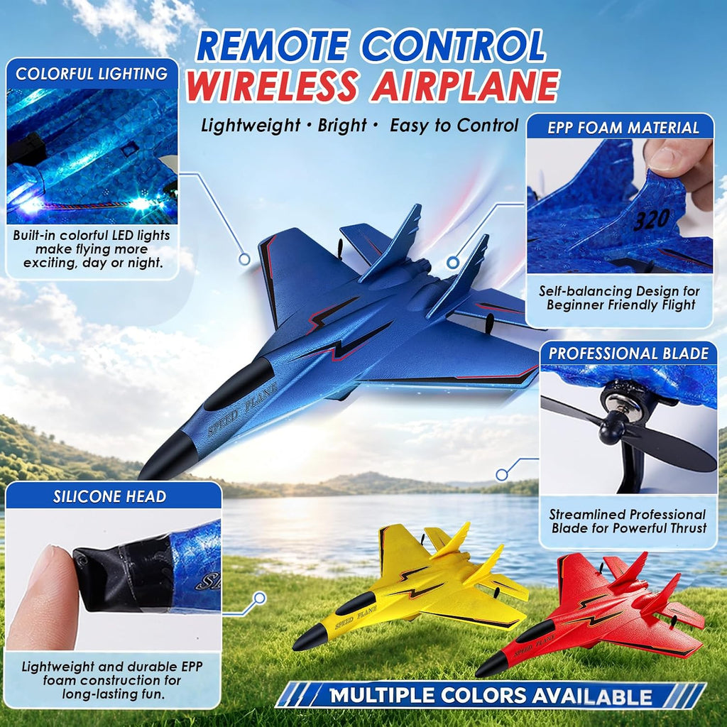 MAXBECK Avión inalámbrico de juguete con luces Su-35 Rc planeador de 2 canales 2.4 GHZ, aviones de control remoto de espuma al aire libre para aviones Hobby Rc