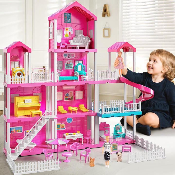 Pink Villa Playset para niñas de 3 a 7 años casa de 4