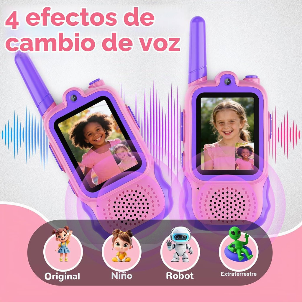 Startcan Walkie Talkies de video para niños, paquete de 2 juguetes recargables de videollamada, juguetes para interiores y exteriores, regalos de cumpleaños de Navidad para niñas de 3 a 8 años en