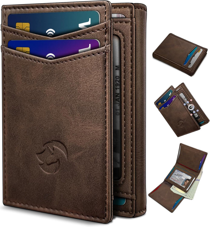 Housmai Billetera de cuero de triple pliegue para hombre, con bolsi...