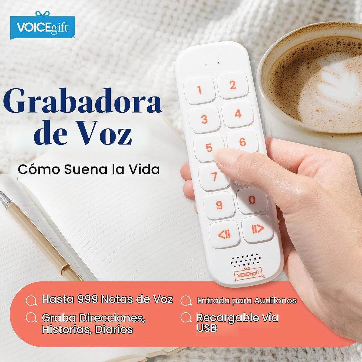 Reproducir, grabadora de voz sin pantalla de 10 horas de capacidad, herramienta de reproducción, reproductor de historias electrónico portátil con altavoz, clip y correa, añade voz a diarios, álbumes y recuerdos