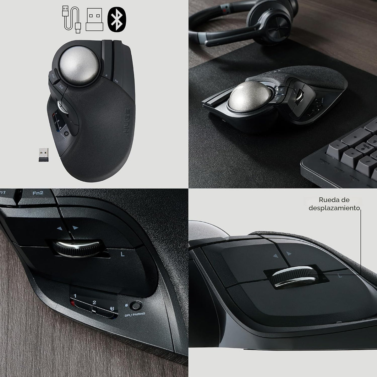 ELECOM Huge Plus ratón trackball inalámbrico, bola grande ergonómic...