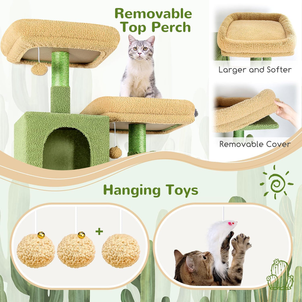 Globlazer - Torre para gato con forma de cactus de 76 pulgadas extra alta con varios niveles, muebles para gatos con condominios acogedores, juguetes interactivos y perchas para gatos grandes