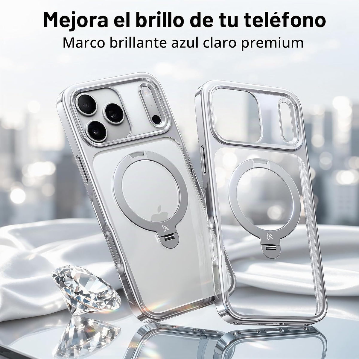 CASEKOO Soporte magnético giratorio de plata brillante 360 para iPhone 18
