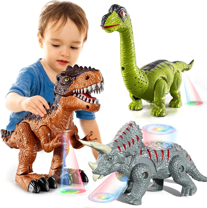 Paquete de 3 juguetes de dinosaurios caminantes para niños