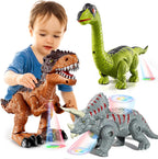 Paquete de 3 dinosaurios que caminan para niños de 3 a 5 a 7 años de edad, tiranosaurio simulado braquiosaurio triceratops con sonido y luz, regalos de cumpleaños