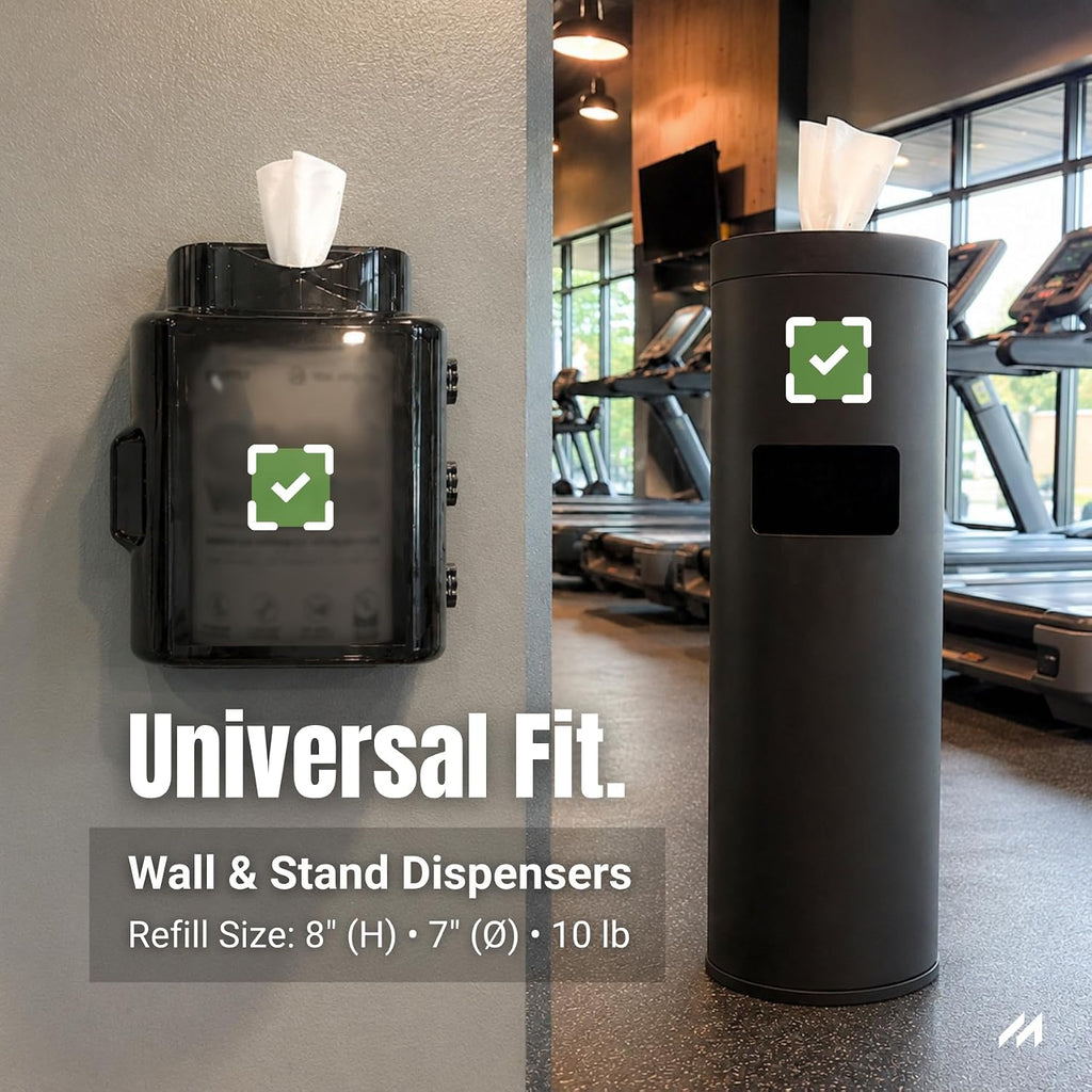 Toallitas de repuesto para gimnasio, toallitas de limpieza de equipos prehumedecidas, 8 x 6 pulgadas, sin residuos, sin alcohol, ajuste universal para dispensador, gimnasio y gimnasio en casa (800