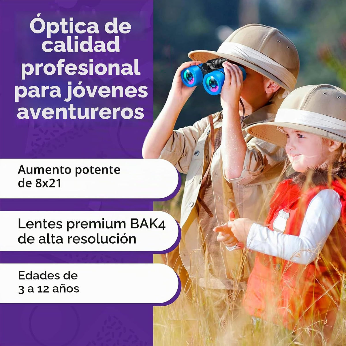 Think Peak - Binoculares morados, juguete científico para niños de 3 a 12 años, aventura real y compacta al aire libre y educativa STEM explorador de senderismo para observación de aves, camping, regalo de cumpleaños para niños