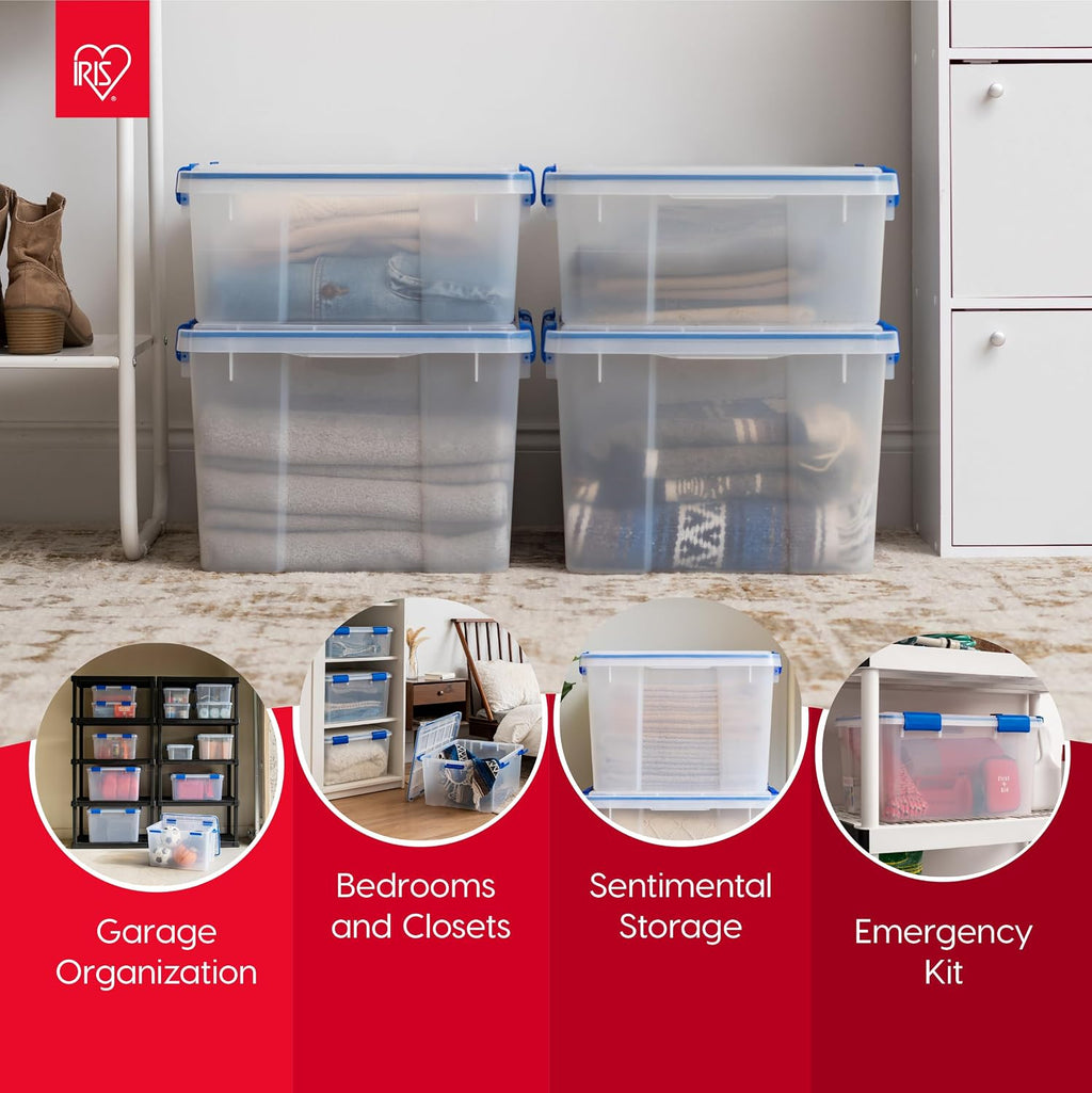 IRIS USA - Contenedor organizador de plástico hermético de 16 cuartos de galón con tapa duradera y sello y hebillas de cierre seguro