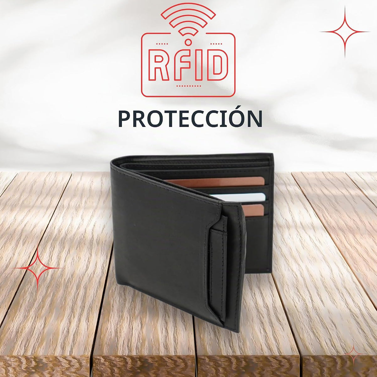 Billetera para hombre con soporte extraíble para identificación, bloqueo