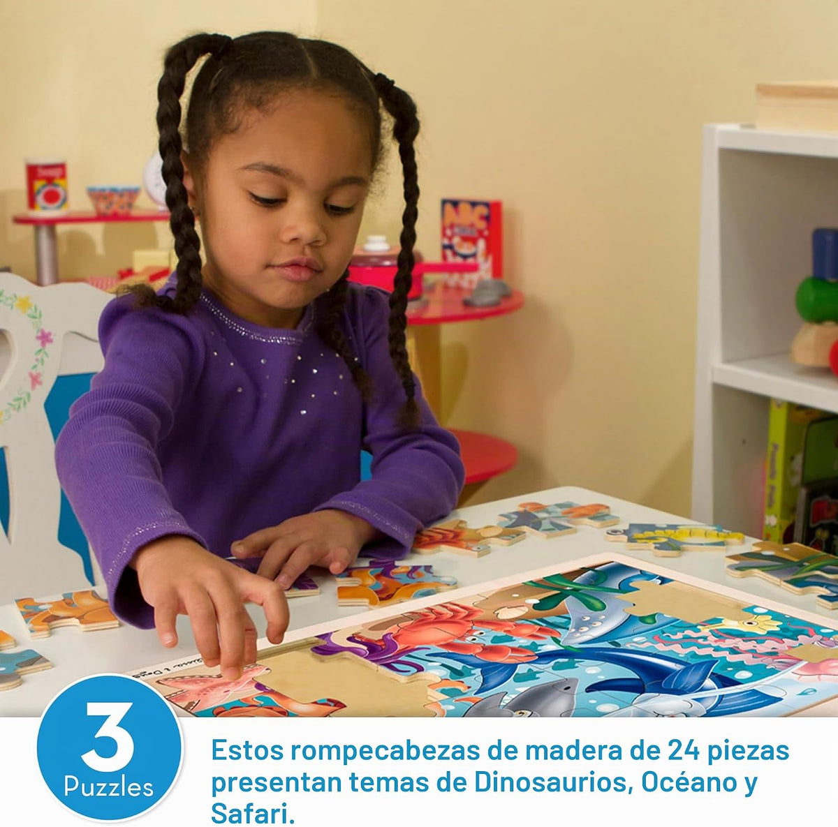 Melissa & Doug Juego de rompecabezas de 3 rompecabezas: dinosaurios, océano y safari
