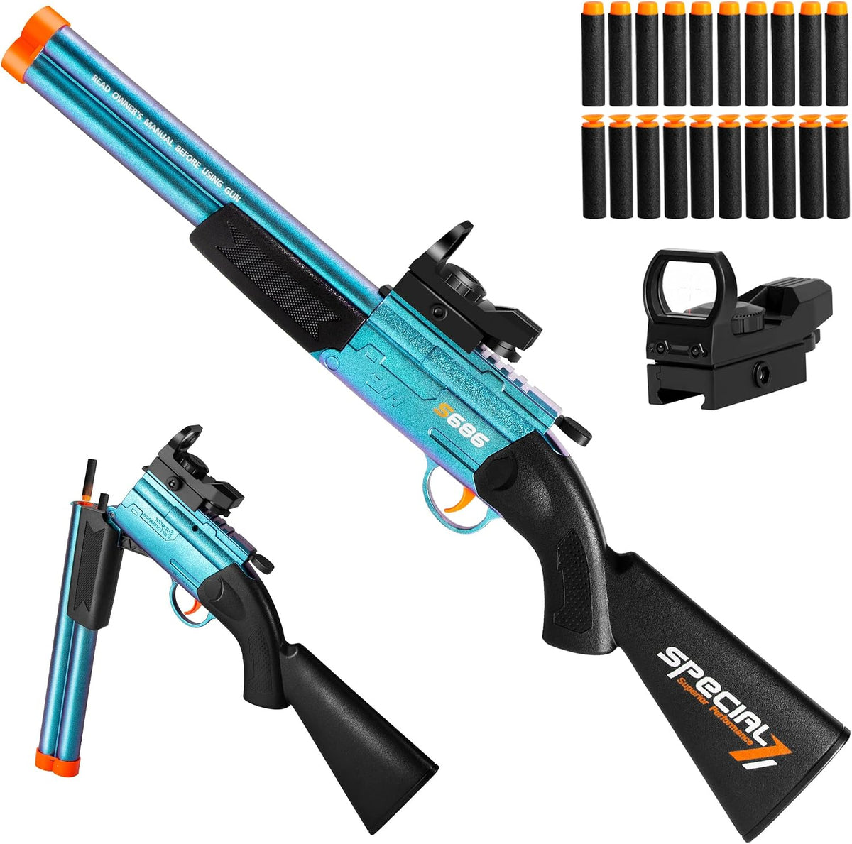 Rifle de francotirador de juguete de doble barril, pistola de juguete de espuma suave para niños de 8 a 12 años, jóvenes, adolescentes, niños, niñas, adultos, pistolas de dardos geniales para cumpleaños, Halloween, Navidad, juego de disparos al aire libre