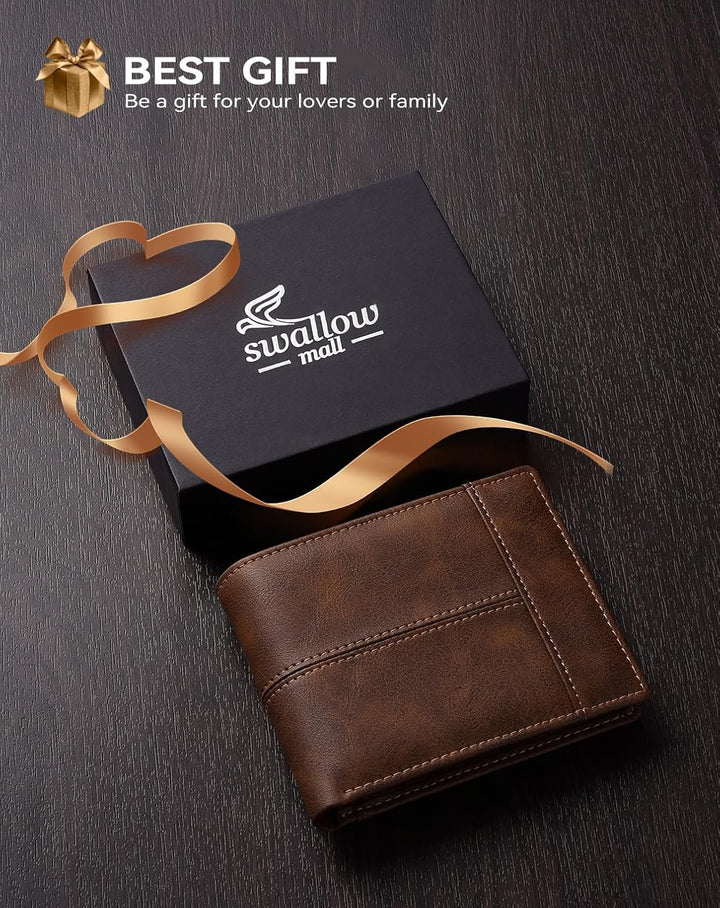 Swallowmall Billetera de cuero plegable para hombre con bloqueo RFI...