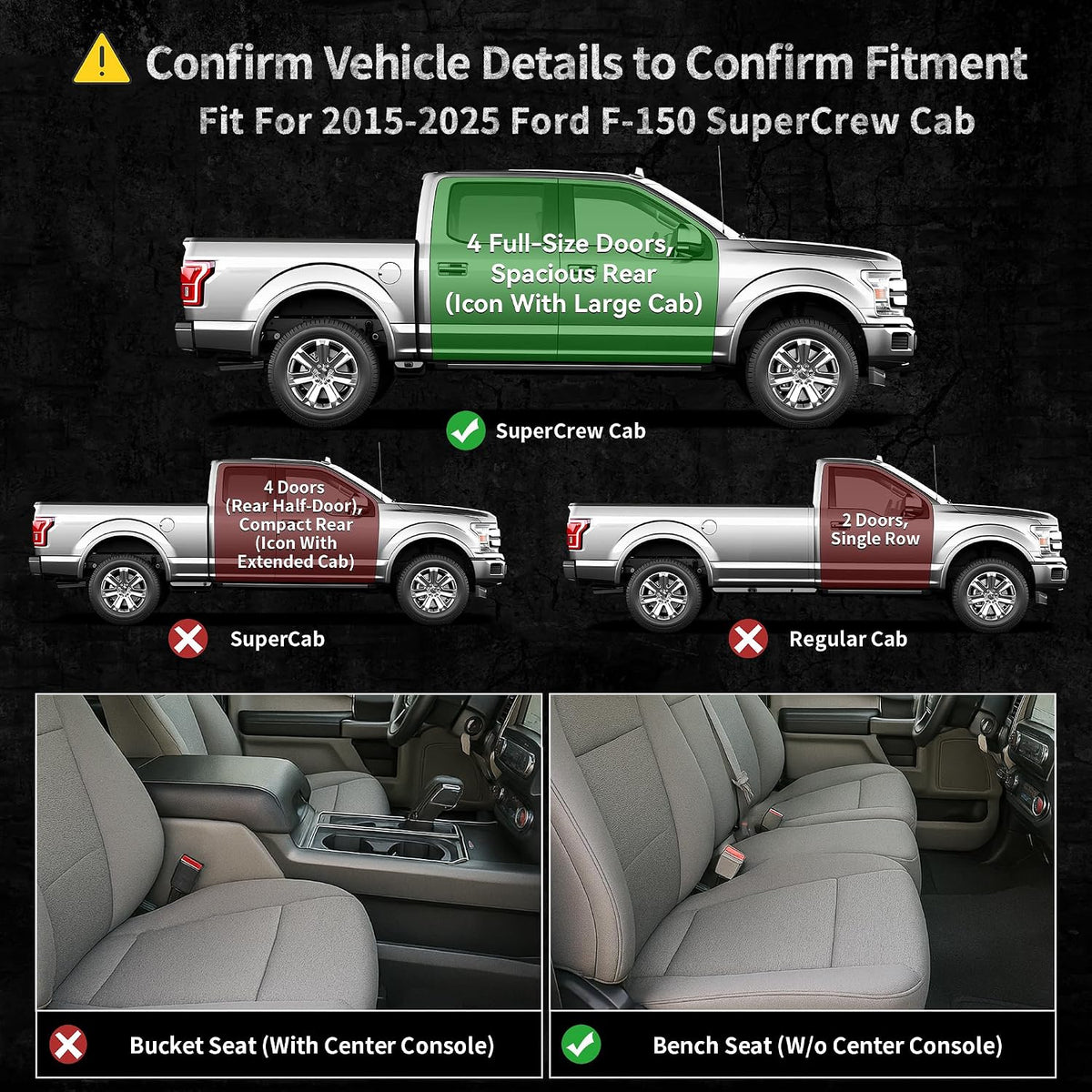OEDRO Alfombrillas para Ford F-150 2015-2026 SuperCrew Cab 1er Banco