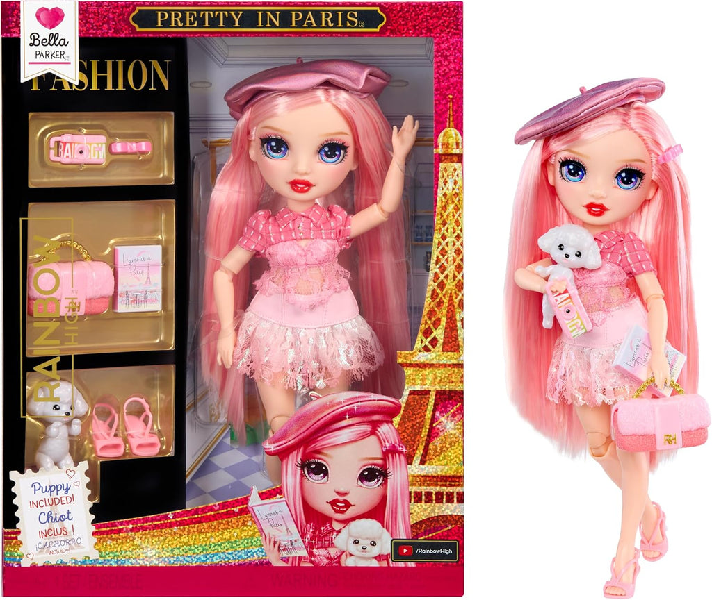 Rainbow High Pretty in Paris Fashion - Bella Parker (rosa), muñeca de moda arcoíris de 11 pulgadas con atuendo, bolso elegante, regalo de juguete para niñas de 4 a 12 años