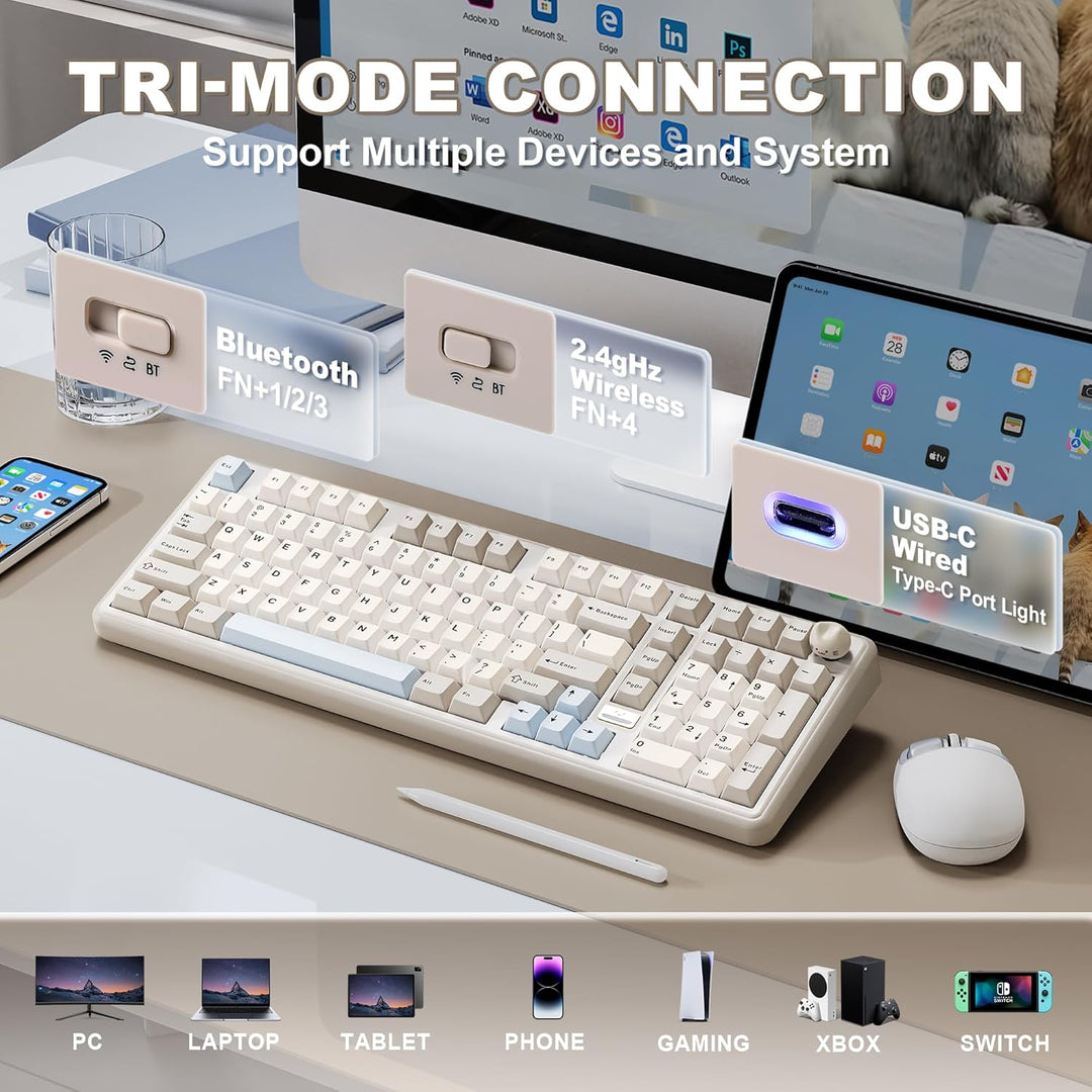 YUNZII B98 PRO QMK\/VIA Wireless Mechanical Gaming Keyboard, 96% La...
