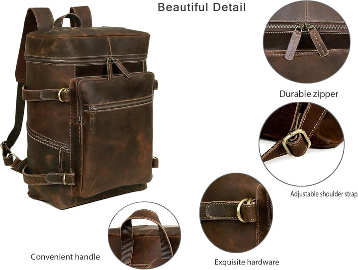 HLC Mochila de cuero genuino para computadora portátil para hombres...