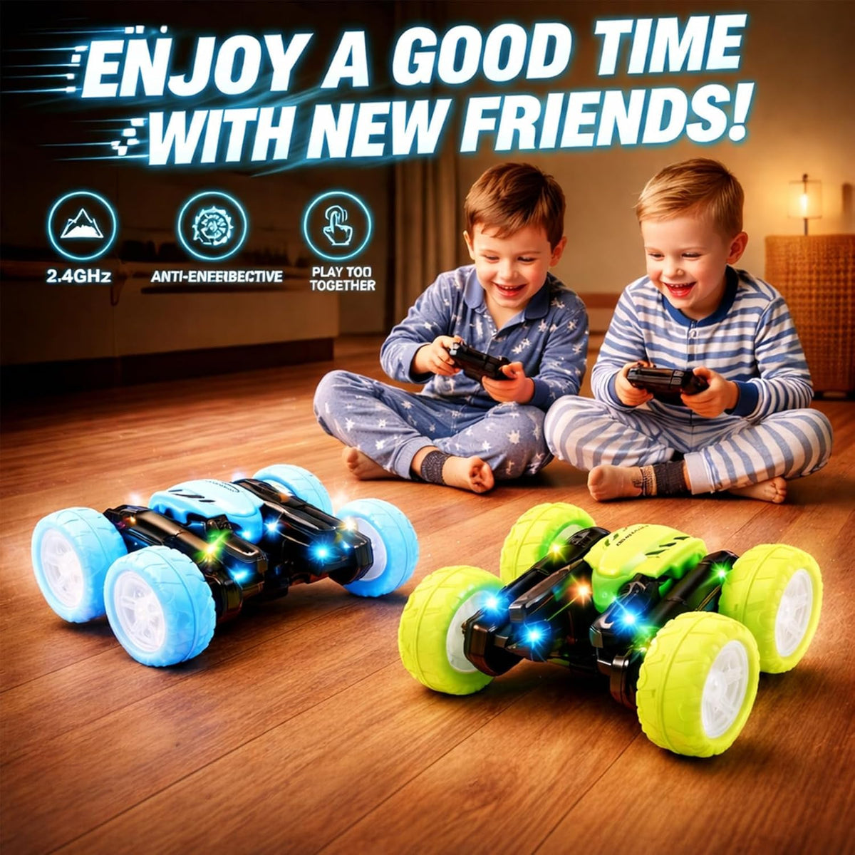 Coche de control remoto para niños, auto de acrobacias giratorio de 360°, conducción de doble cara, auto RC de 2.4 GHz, juguete todo terreno recargable, ruedas LED brillantes con proyección
