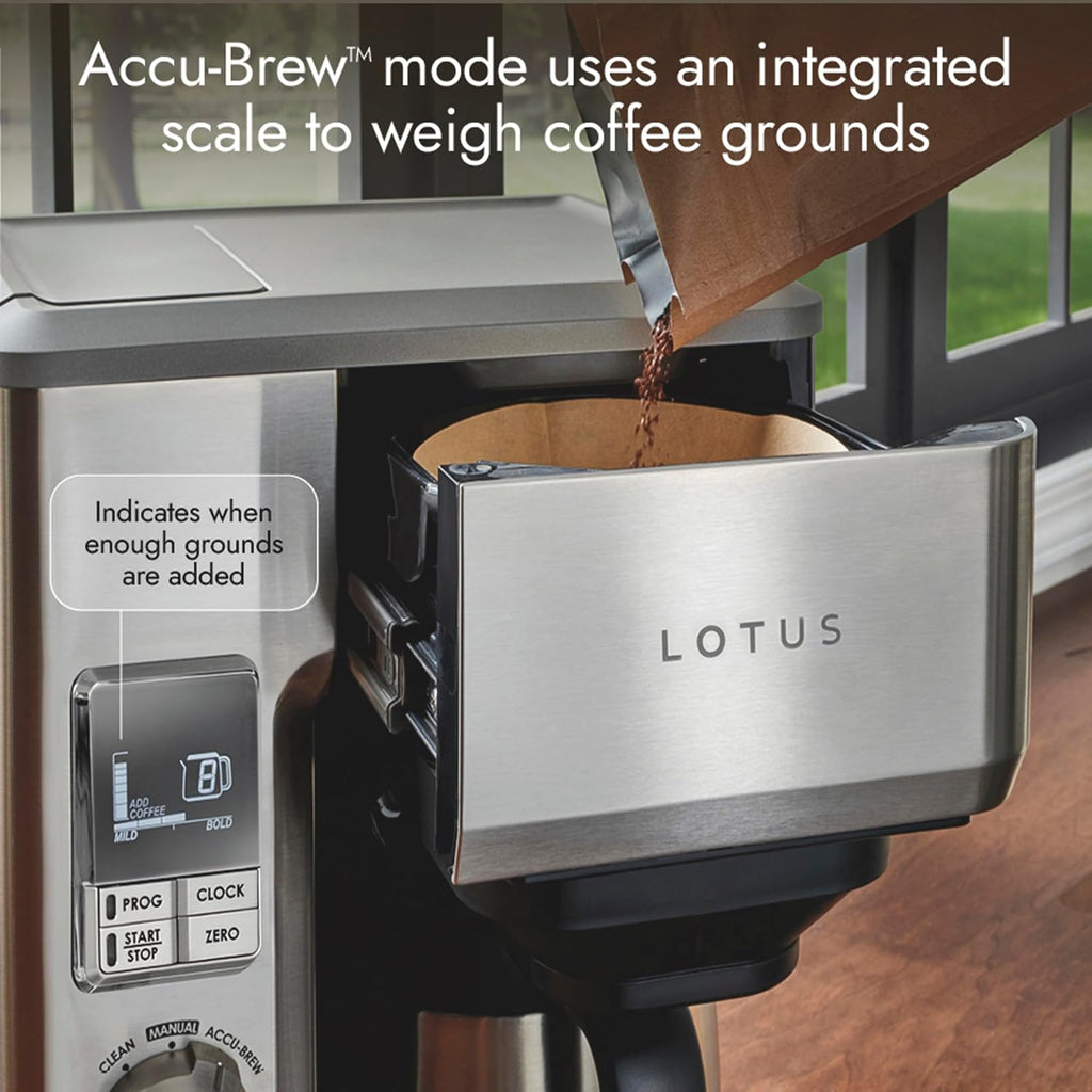 Lotus Cafetera con escala molida, cafetera programable de 10 tazas, The Top Drip, 1500 vatios, acero inoxidable, serie profesional, LTSCM500
