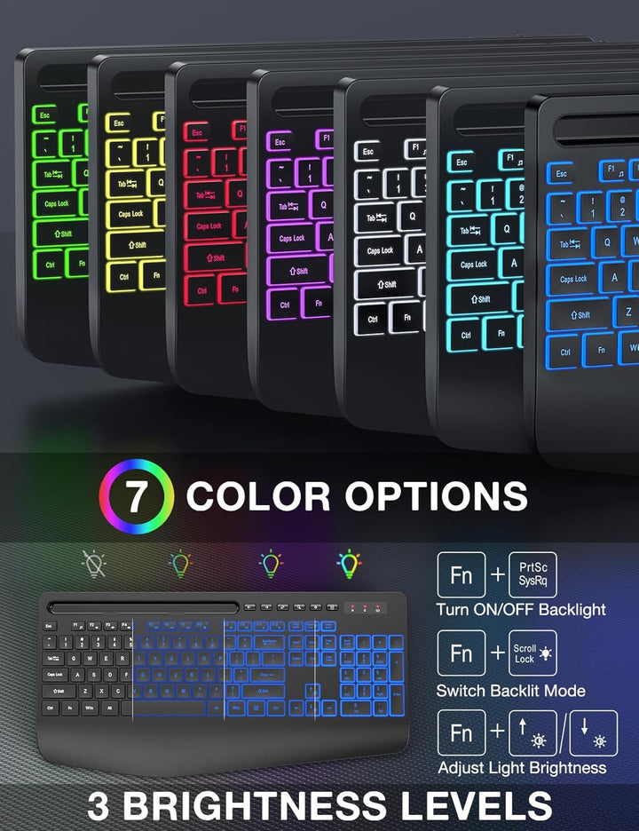 Combo de teclado y mouse inalámbricos, 9 efectos retroiluminados, R...