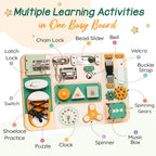Montessori - Tabla de actividades sensoriales para bebés y niños pequeños de 1 a 3 años, tabla de actividades sensoriales de madera con 13 actividades, cerraduras y pestillos de metal real, juguete educativo para habilidades motoras finas para niños de 1,