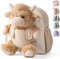 Moonkie Hug & Go Highland Cow - Mochila para niños pequeños – Bolsa de felpa suave con juguete para llevar para niños y niñas de 2 a 4 años | Ideal para guardería, viajes y regalos de cumpleaños para niños de 3 años