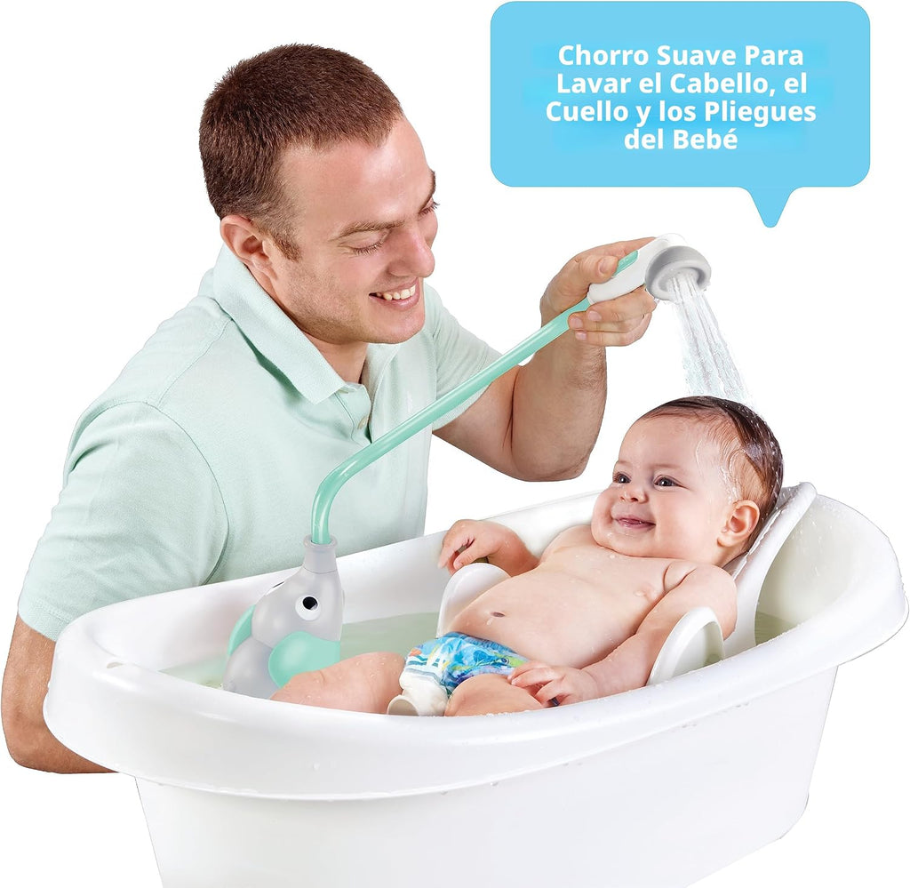 Yookidoo Cabezal de ducha para bebé, bomba de agua de elefante y rociador de boquilla para tronco, control de flujo con una sola mano para bebés recién nacidos en bañera o fregadero (turquesa)
