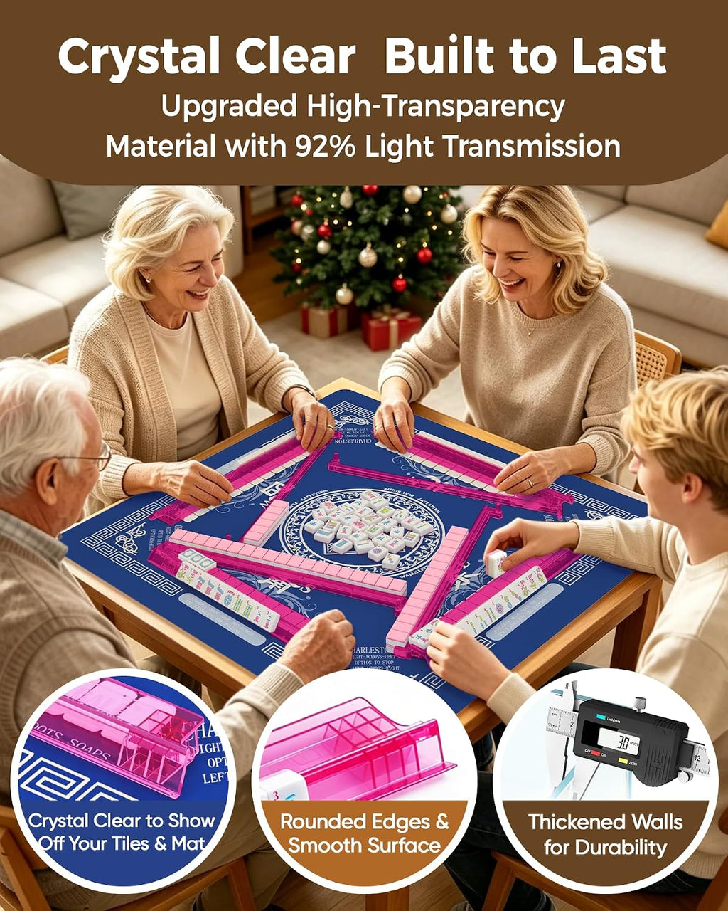 No-Counting & Non-Slip Acrylic Mahjong Racks con Pushers Set de 4 & Bag