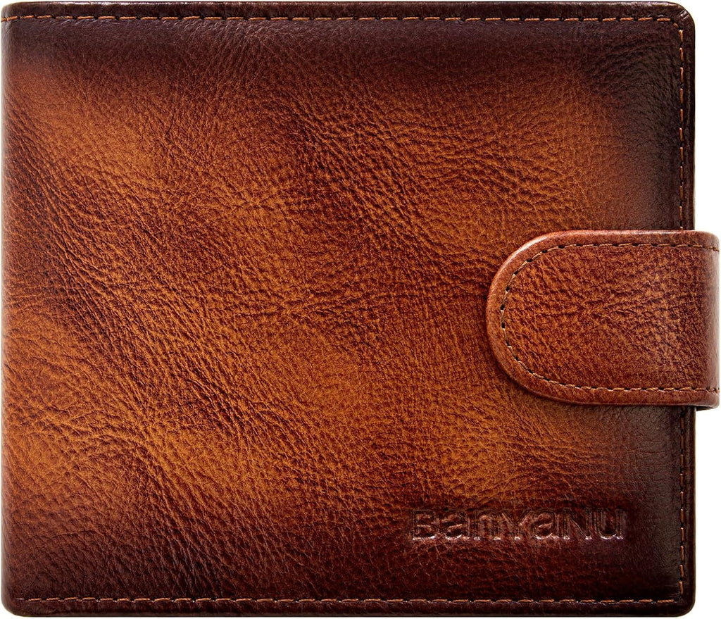 Cartera de cuero vintage para hombre, 19 ranuras para tarjetas, bloqueo RFID, gran capacidad, soporte para tarjetas plegable de cuero de grano superior, marrón (YELLOWISH BROWN), Retro