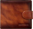 Cartera de cuero vintage para hombre, 19 ranuras para tarjetas, bloqueo RFID, gran capacidad, soporte para tarjetas plegable de cuero de grano superior, marrón (YELLOWISH BROWN), Retro