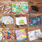Shuttle Art - Juego de regalo de arte de lujo, set de 202 piezas de suministros de arte de madera con 4 blocs de dibujo, lienzos, hojas para colorear, pintura acrílica, crayones, pasteles al óleo