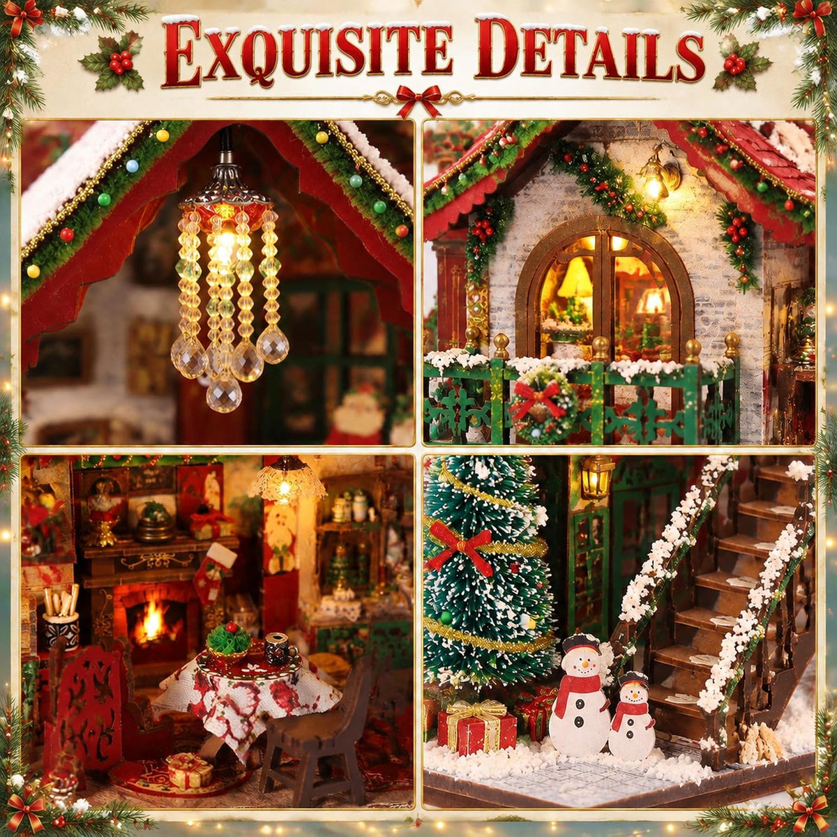 SUNNINO Kit de rincón de libro de casa de muñecas en miniatura de Navidad
