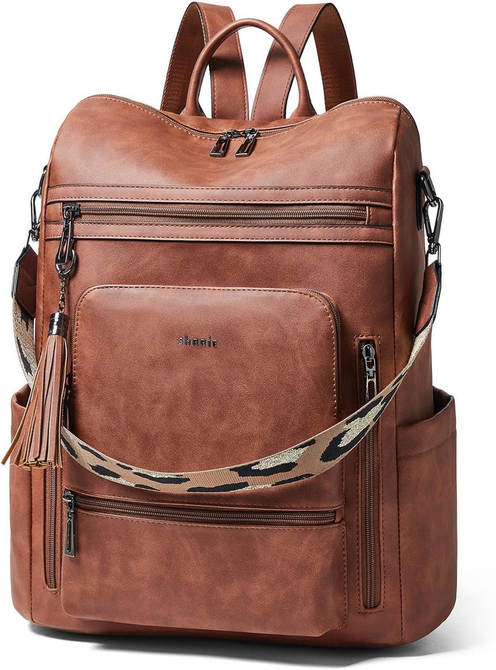 Shrrie Mochila de cuero vegano para computadora portátil para mujer...