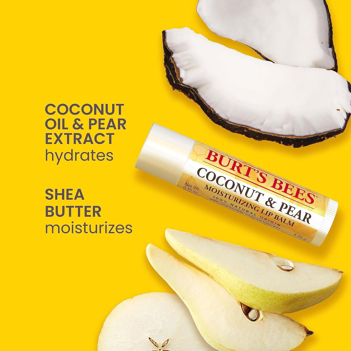 Burt's Bees Bálsamo labial, cera de abejas, fresa, coco y pera,...