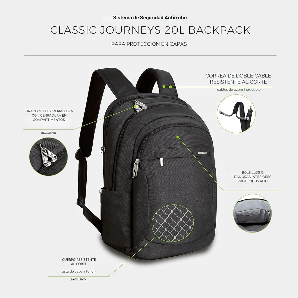 Travelon - Mochila antirrobo clásica grande multiusos, Negro